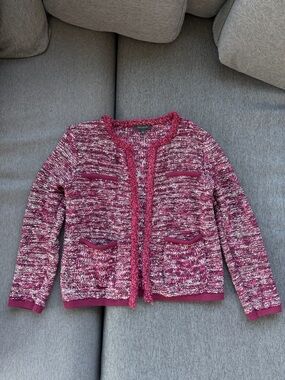 Ann Taylor Pink Marled Open-Front Cardigan